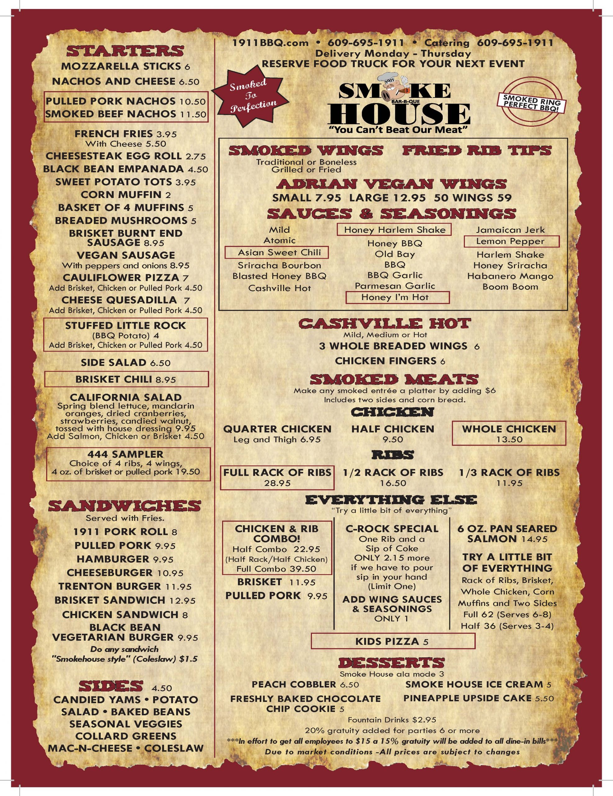 1911 Smoke House, 075-781880, 5061805, Main Menu, 02.2024, PRINT